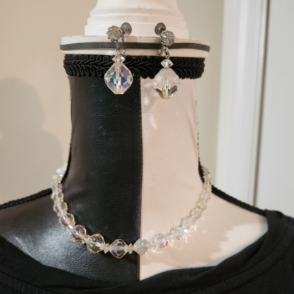 Vintage Laguna Crystal beaded choker and earrings set